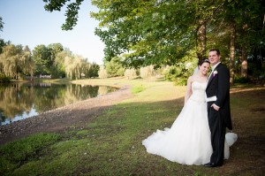 Jessica Hendrix Photography bride and groom near pond at zabriskie park NJ