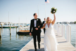 Bay Head Yacht Club New Jersey Wedding Bride and Groom on boat champagne toast ©Jessica Hendrix Photography 2016